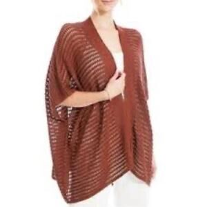 Max Studio Cardigan Sweater Open Knit Crochet Cinnamon Rust Brown Size Small New